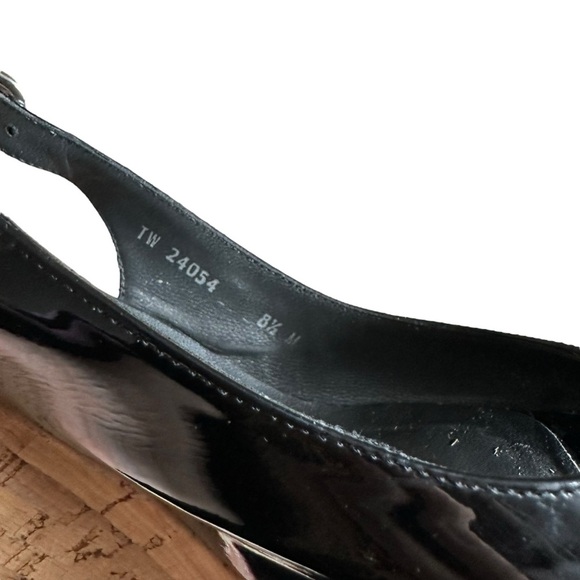 Stuart Weitzman Black Bodajean Bow Patent Leather Wedge Sandals Size 8.5 - Picture 9 of 10